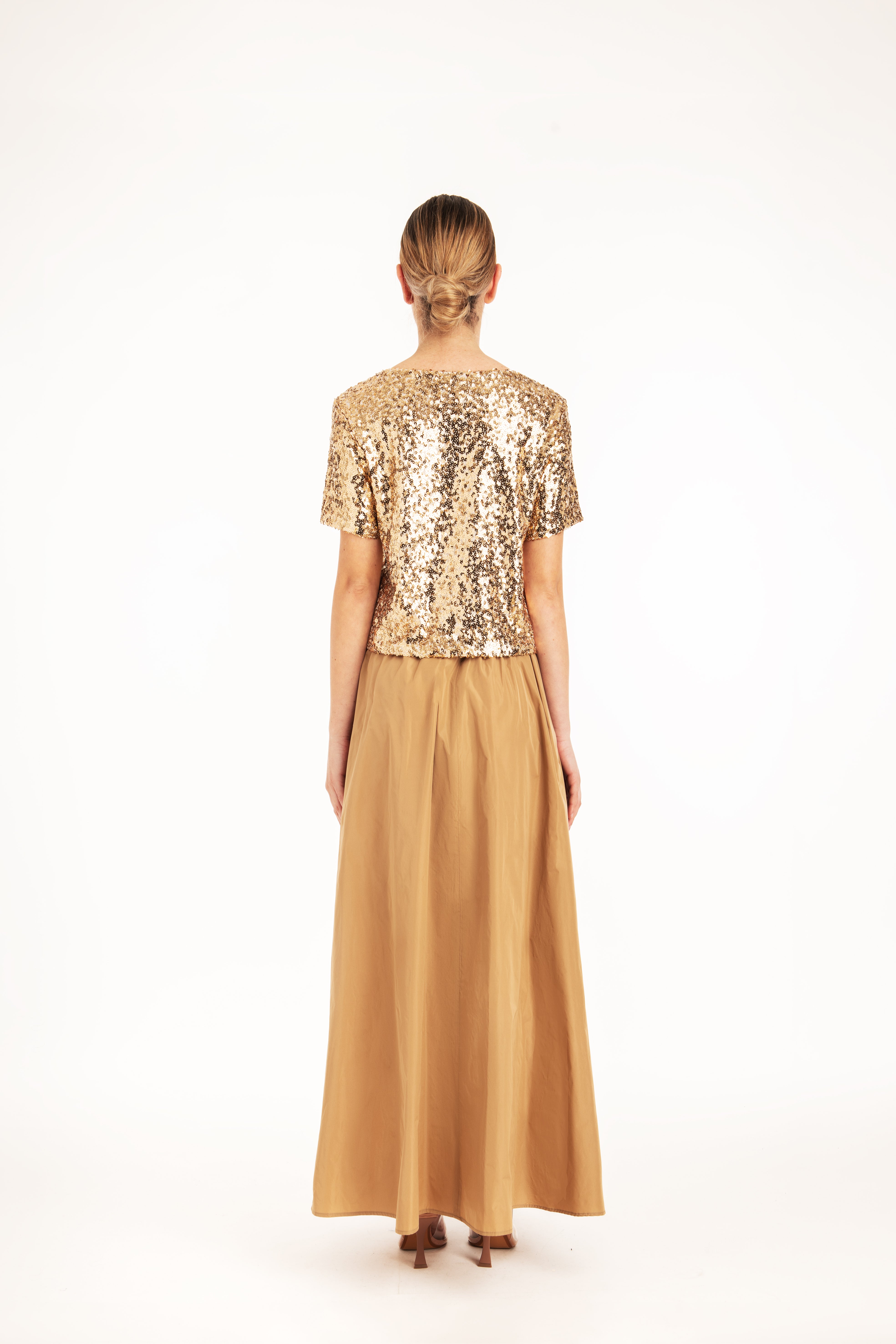 Top paillettes dorate maniche corte